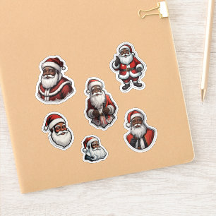 Retro Set of 6 pcs of black santa claus christmas