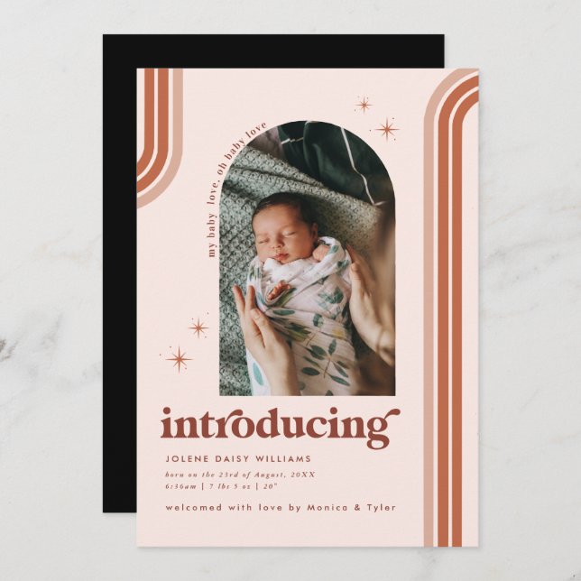 Retro Seventies | Arch Photo Birth Announcement (Front/Back)