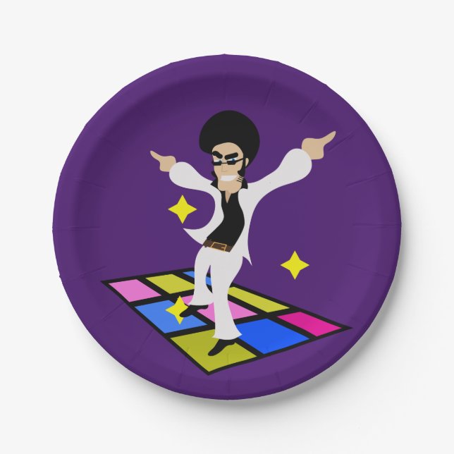 Retro seventies disco party paper plate (Front)