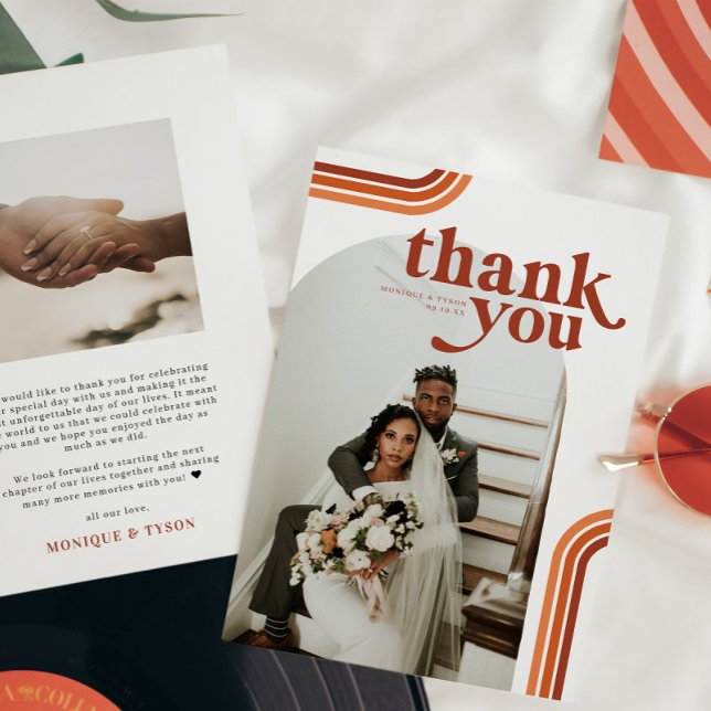 Retro Seventies | Photo Wedding Thank You Card (Creator Uploaded)