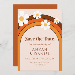 Retro Seventies Rainbow & Daisy Groovy Hippie   Save The Date