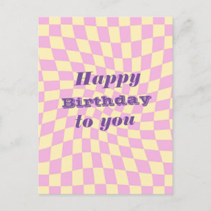 Retro Seventies Warped Checks Happy Birthday Postcard