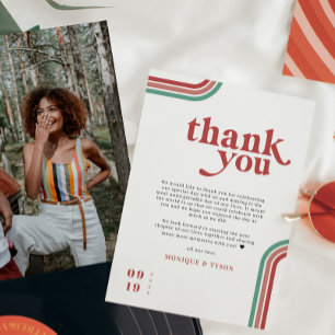 Retro Seventies Wedding Place Setting Thank You Card