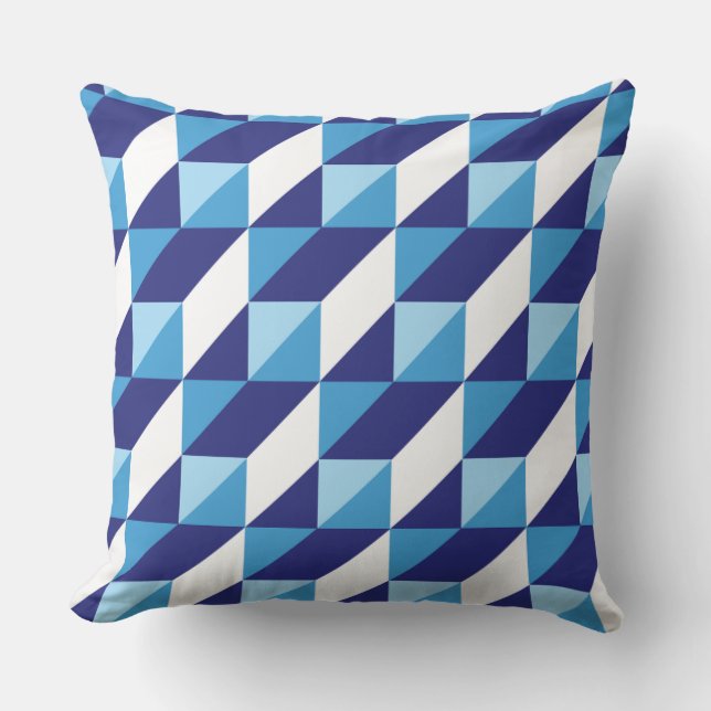 Retro Shades of Blue Geometric Triangle Abstract Cushion (Front)