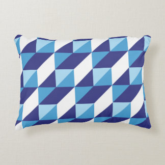 Retro Shades of Blue Geometric Triangle Abstract Decorative Cushion