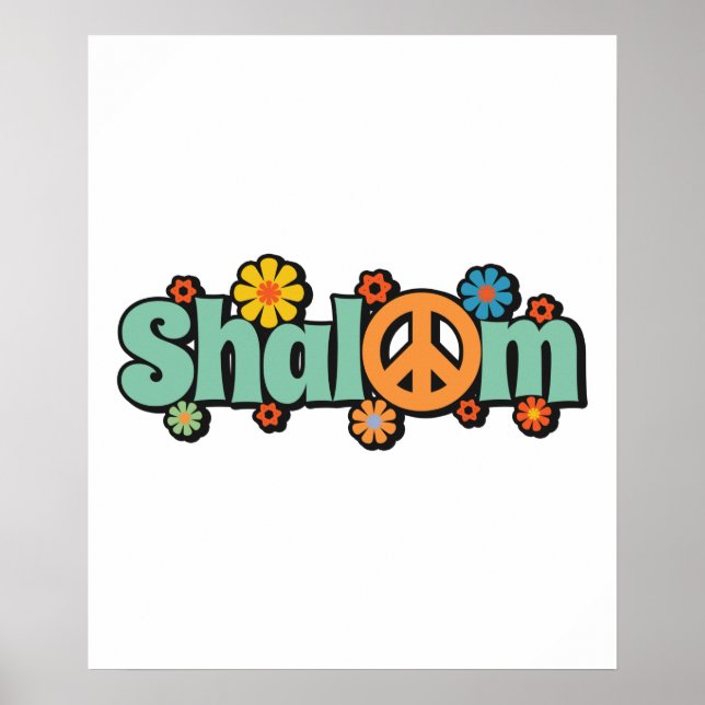 Retro Shalom Hebrew Peace & Harmony Jewish Gift Poster (Front)