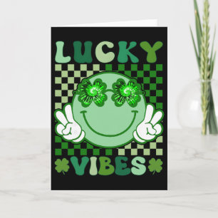 Retro Shamrock Irish St Patricks Day Hippie Face L Card