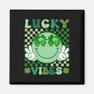 Retro Shamrock Irish St Patricks Day Hippie Face L Magnet