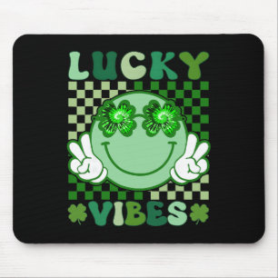 Retro Shamrock Irish St Patricks Day Hippie Face L Mouse Pad