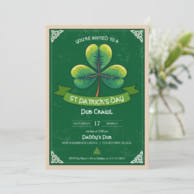 Retro Shamrock St Patricks Party Invitation (Standing Front)