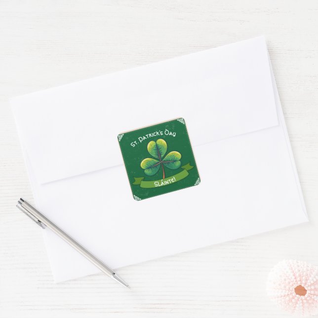 Retro Shamrock St Patricks Party Square Sticker (Envelope)