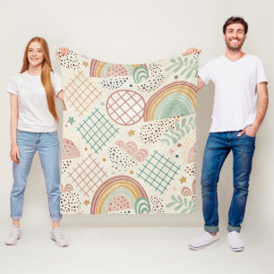 Retro Shapes and Dotted Textures in Earthy Pastel  Fleece Blanket