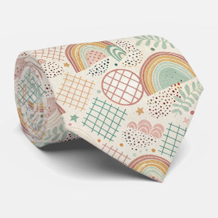 Retro Shapes and Dotted Textures in Earthy Pastel Tie