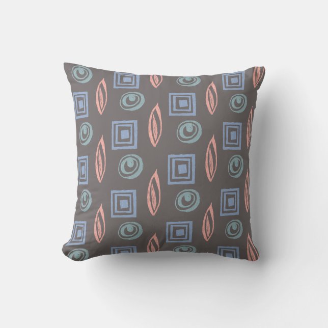 Retro Shapes Pattern Grey Blue Rose Gold Cushion (Front)