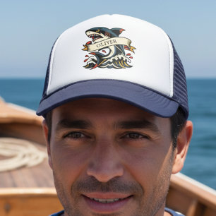 Retro Shark Tattoo Nautical Trucker Hat