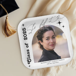Retro She Did It Photo Graduation 2026 Paper Plate