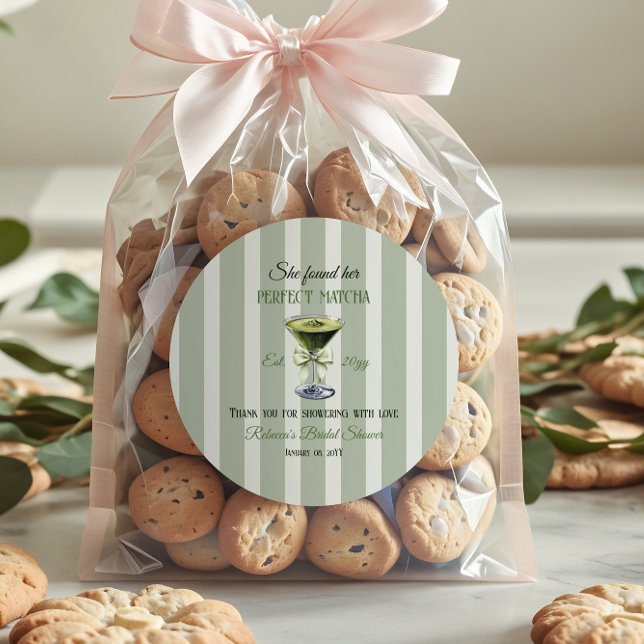 Retro She Found Her Perfect Matcha Bridal Shower Classic Round Sticker (Creator Uploaded)