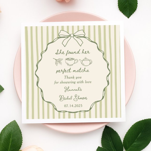 Retro She Found Her Perfect Matcha Bridal Shower Napkin (Creator Uploaded)
