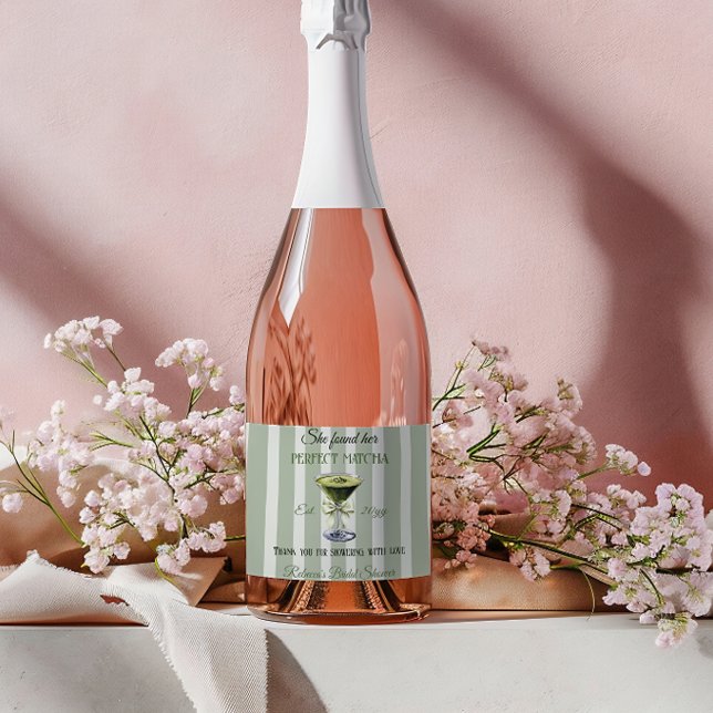 Retro She Found Her Perfect Matcha Bridal Shower Sparkling Wine Label (Creator Uploaded)