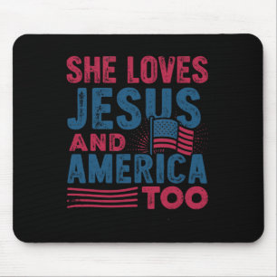 Retro She Loves Jesus And America Too 4th Of July Mouse Pad