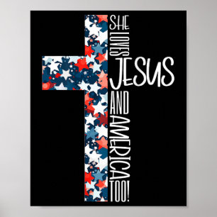 Retro She Loves Jesus And America Too 4th Of July Poster