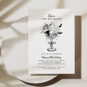 Retro She's a Tini Bit Older Hand drawn Birthday Invitation