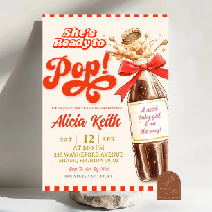 Retro She's Ready To Pop Red Bow Baby Shower Invitation