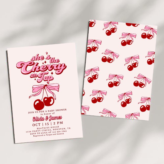 Retro She's the Cherry on Top Trendy Baby Shower Invitation (Creator Uploaded)