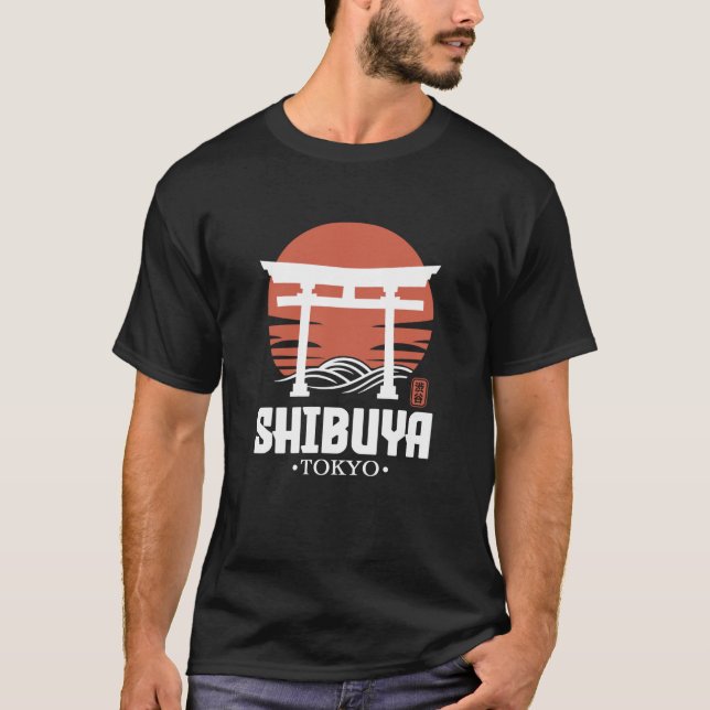 Retro Shibuya Japan Torii Gate Japanese Kanji Souv T-Shirt (Front)