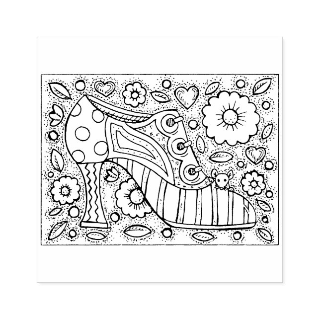 RETRO SHOE FASHION, MOUSE IN HOUSE, FLOWER POWER RUBBER STAMP (Imprint)