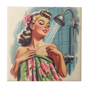 Retro Shower Pin Up Ceramic Tile