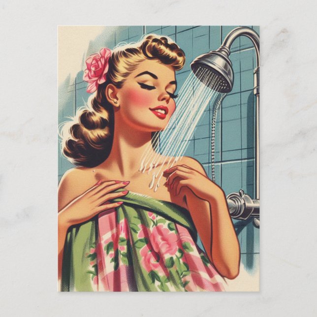 Retro Shower Pin Up Postcard (Front)