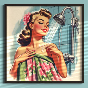 Retro Shower Pin Up Poster