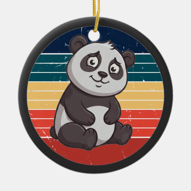 Retro Shy Panda Bear Sunset Art Ceramic Ornament (Front)