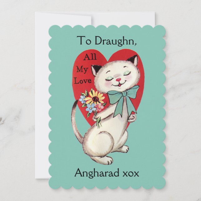 Retro Siamese Cat Valentine Card (Front)