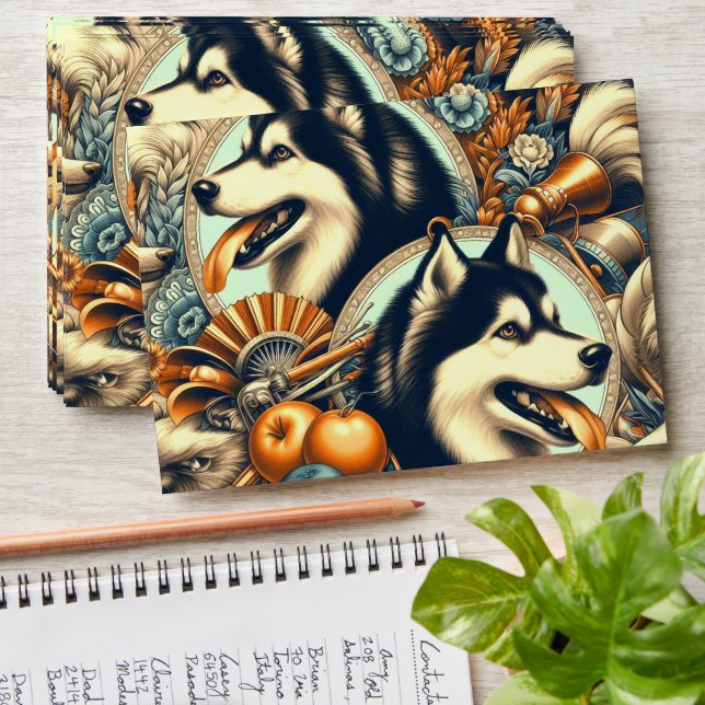 Retro Siberian Husky Illustration Envelope (Stacked)