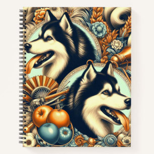 Retro Siberian Husky Illustration Notebook