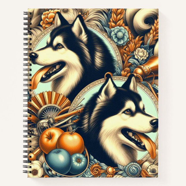 Retro Siberian Husky Illustration Notebook (Front)