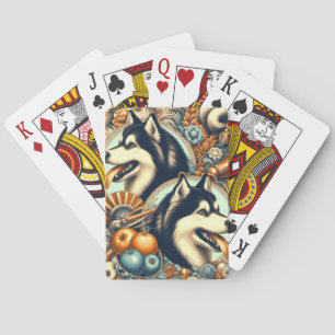 Retro Siberian Husky Illustration Playing Cards