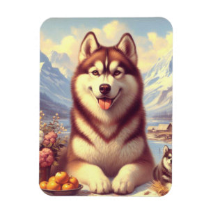 Retro Siberian Husky Painting Magnet