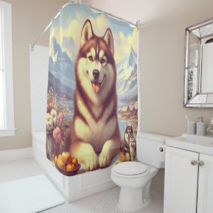 Retro Siberian Husky Painting Shower Curtain