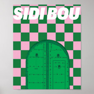 Retro Sidi Bou Said Poster Vintage Green & Pink