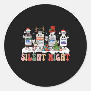 Retro Silent Night Icu Nurse Christmas 1 Classic Round Sticker