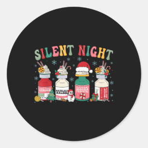 Retro Silent Night Icu Nurse Christmas Classic Round Sticker