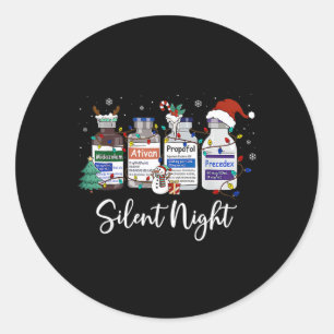Retro Silent Night Icu Nurse Christmas Intensive C Classic Round Sticker