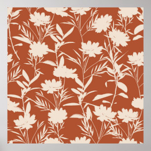 Retro silhouette meadow flowers seamless pattern i poster