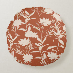 Retro silhouette meadow flowers seamless pattern i round cushion