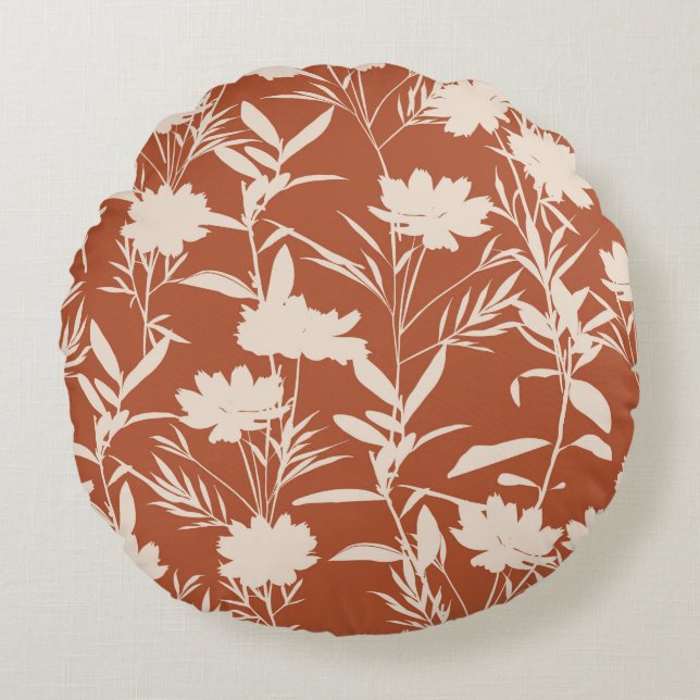 Retro silhouette meadow flowers seamless pattern i round cushion (Front)