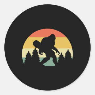 Retro Silhouette Mountain Sasquatch Bigfoot Skateb Classic Round Sticker