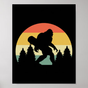 Retro Silhouette Mountain Sasquatch Bigfoot Skateb Poster